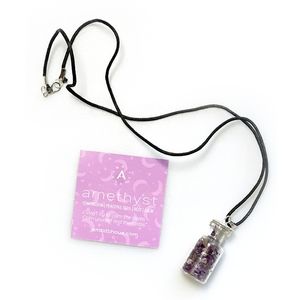 Tiny Amethyst Chips in a Bottle Pendant on Cord